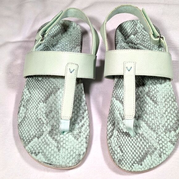 New Vionic Tala Women's Leather T-Strap Snake Print Slingback Seafom  Size 10W - Picture 3 of 6